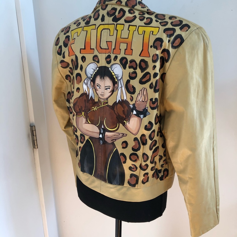 80s Leather Hand Painted Jacket in Mustard
